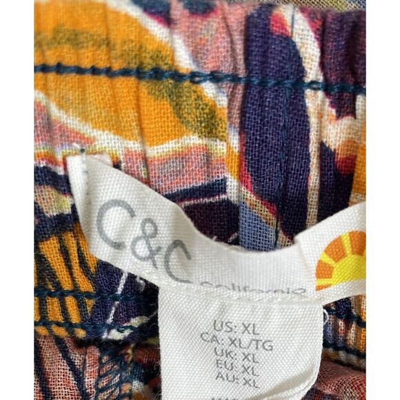 C&C California Size XL Linen Pull On Wide Leg Palazzo Pants Tropical Floral - Picture 5 of 9